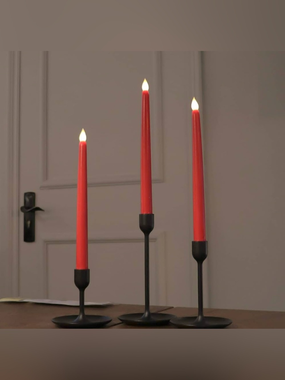 Flameless LED Taper Candles w/ Remote – Set of 4 Red Candles - Picture 5 of 6
